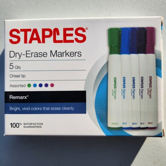 NEW Staples Dry Erase Markers 5 Quantity Chisel Tip Assorted Colors School Class - Picture 3 of 11